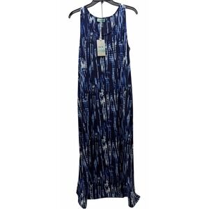 Aruba Blue Women's Sleeveless Maxi Dress Blue Tie Dye Print Size L NWT
